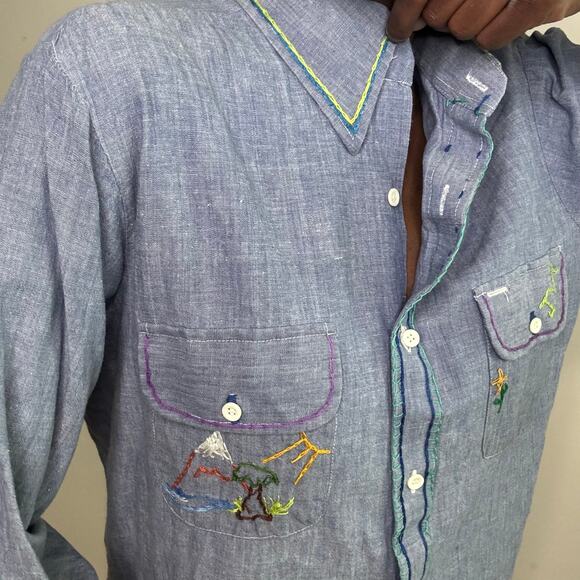 VINTAGE | JCPENNY Big MAC Cotton Chambray Shirt Embroidered Size M - Picture 7 of 10